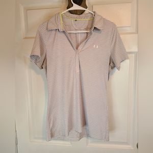 Woman's UA Playoff Golf Polo, Size: Medium Color: Grey & Purple Stripes